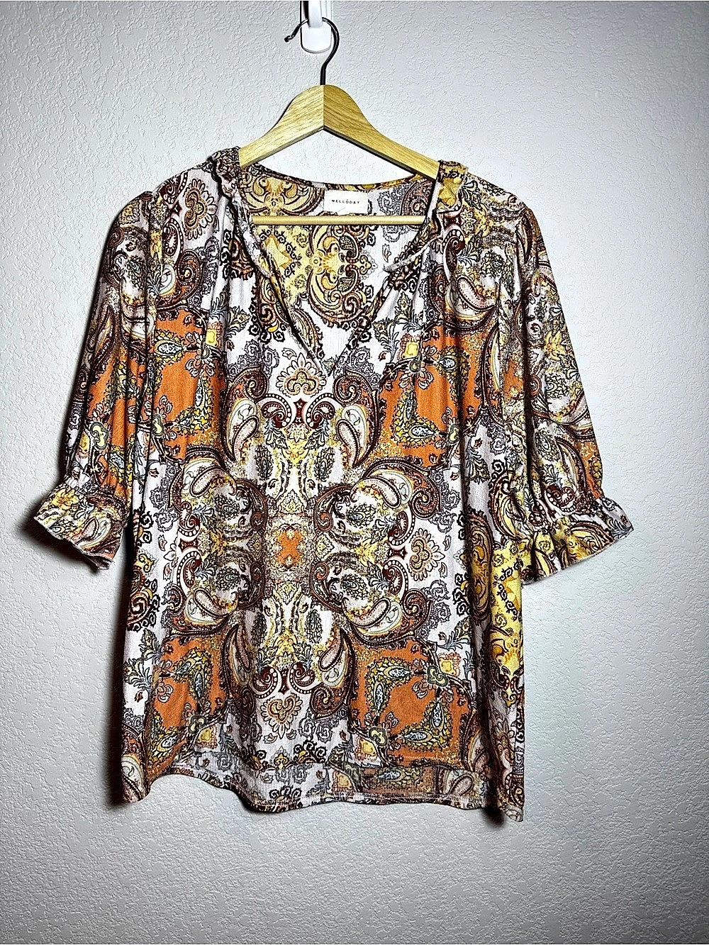 Melloday Paisley Blouse in Orange & Brown Size Large